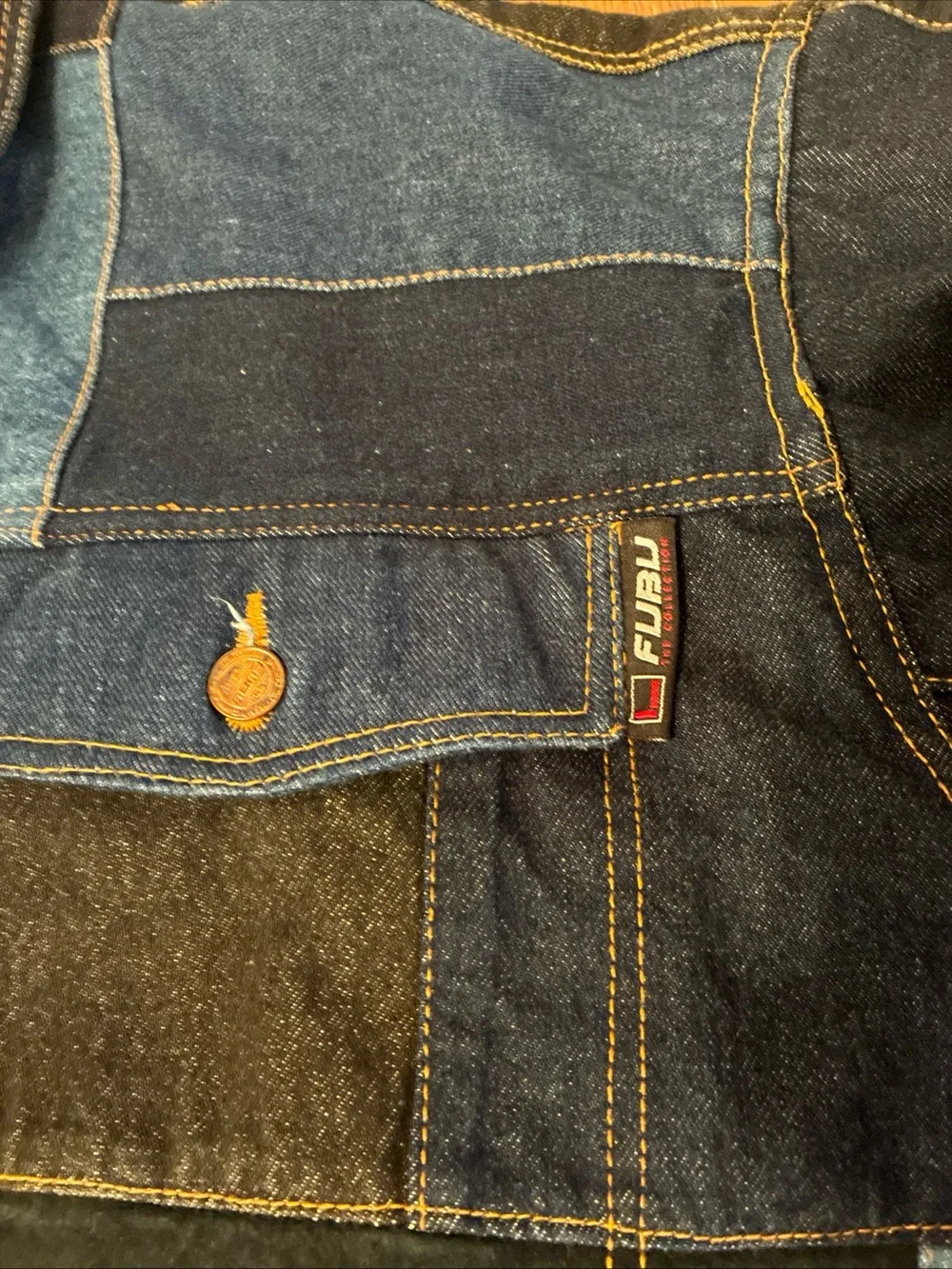 Vintage FUBU Patchwork Denim Jacket Men’s XL Trucker Coat Suede 1990’s